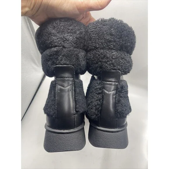 Marc Fisher Kamryn Genuine Shearling Black Leather Bootie Sz 5 1/2 DEFECT - Picture 6 of 12